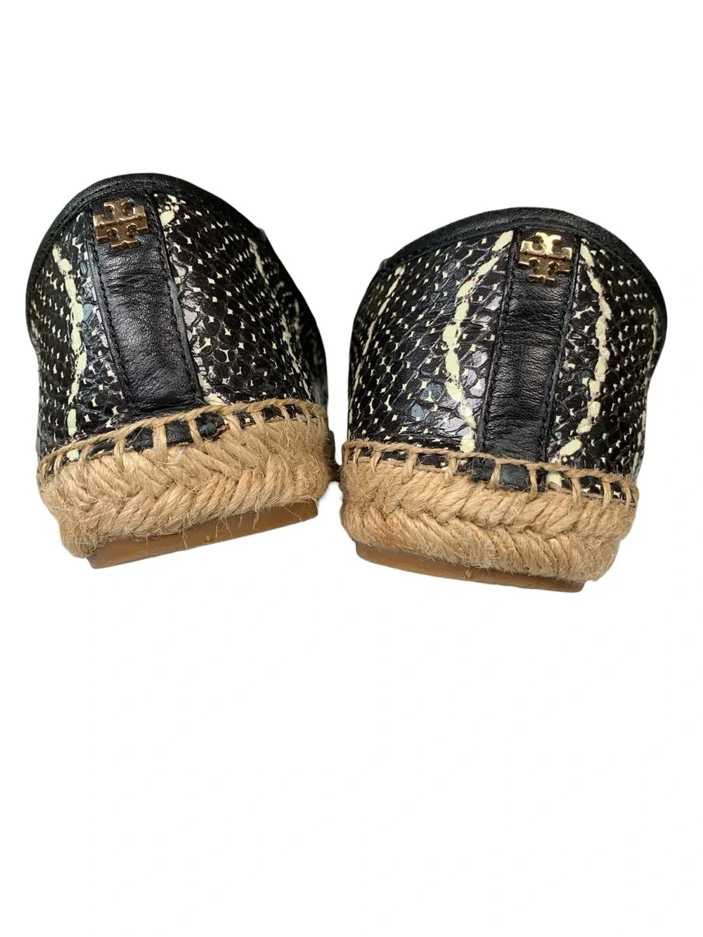 Tory Burch Snake Print Leather Espadrille Slip On Flats Black Cream 8.5